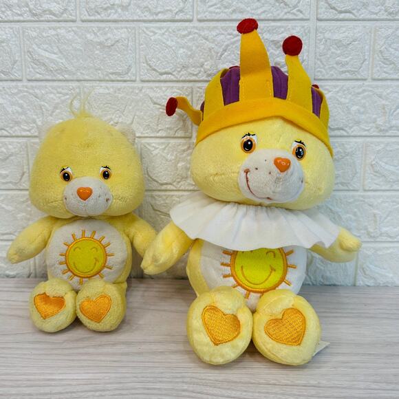 Care Bears King Funshine Bear Lot of 2 Plush Toys Stuffed Animals Retro Yellow - Picture 1 of 12